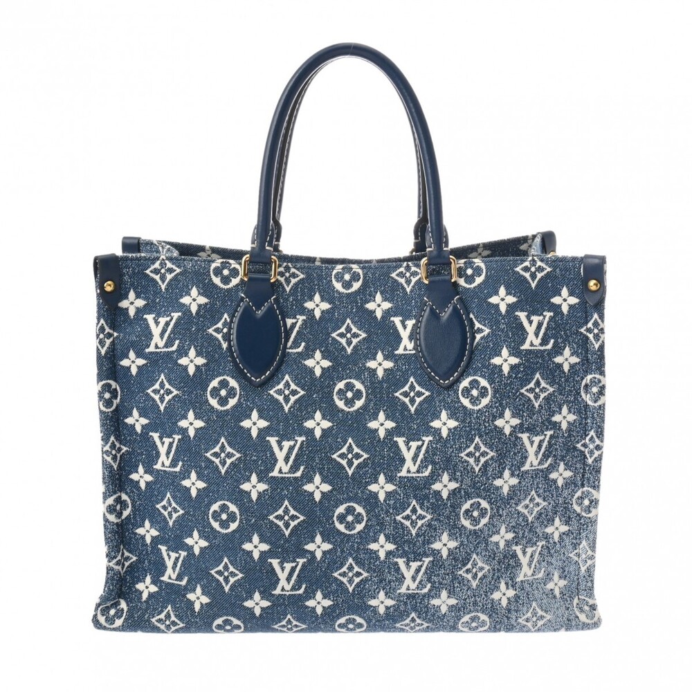 Louis Vuitton Monogram On the Go Tote Bag Marine Jacquard Denim Handbag